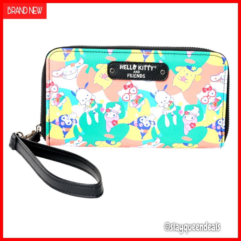 Faux Leather Zip Clutch Wallet with Wristlet Strap, 8 Card Slots